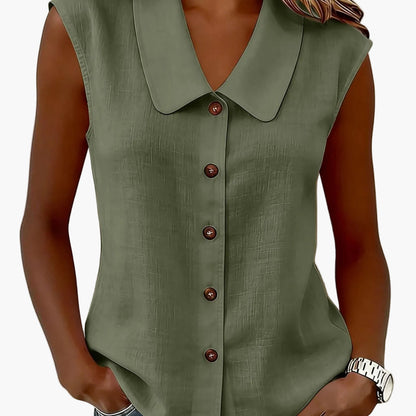 Chemisier sans manches à col Claudine pour femme, style décontracté chic, idéal pour le printemps et l'été