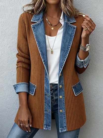Veste blazer élégante pour femme style urbain chic à revers contrastés