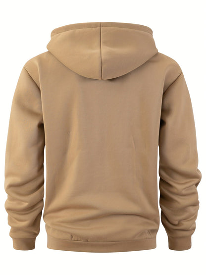 Sweat à Capuche Homme Mi-Zip avec Poches Zippées Devant Kaki