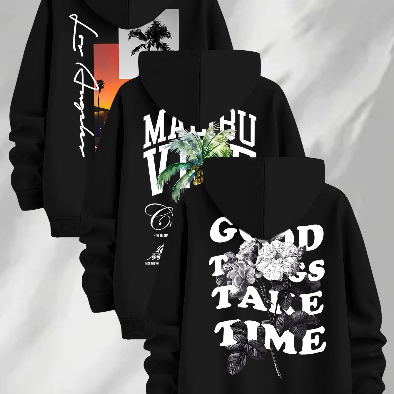 Lot de 3 Hoodies à Capuche Imprimés pour Homme Multicolore Décontracté