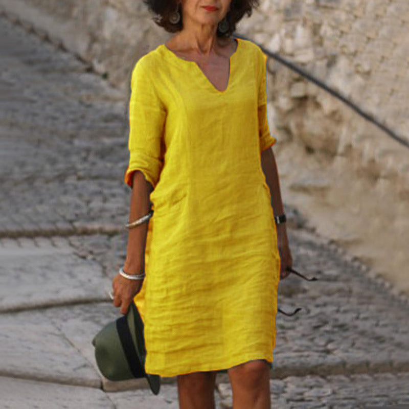 Robe décontractée rétro pour femme, manches mi-longues, style artistique, grande taille, multi-couleurs