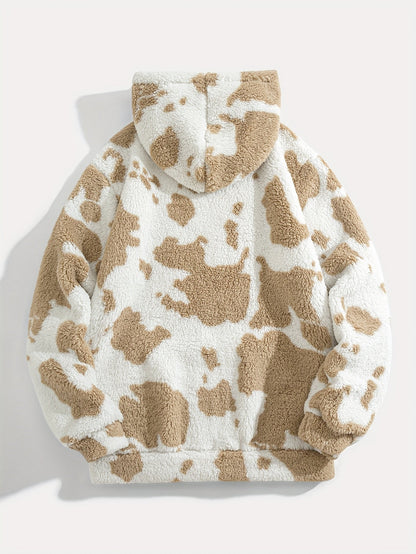 Sweat à capuche Sherpa motif peau de vache bicolore avec poche kangourou