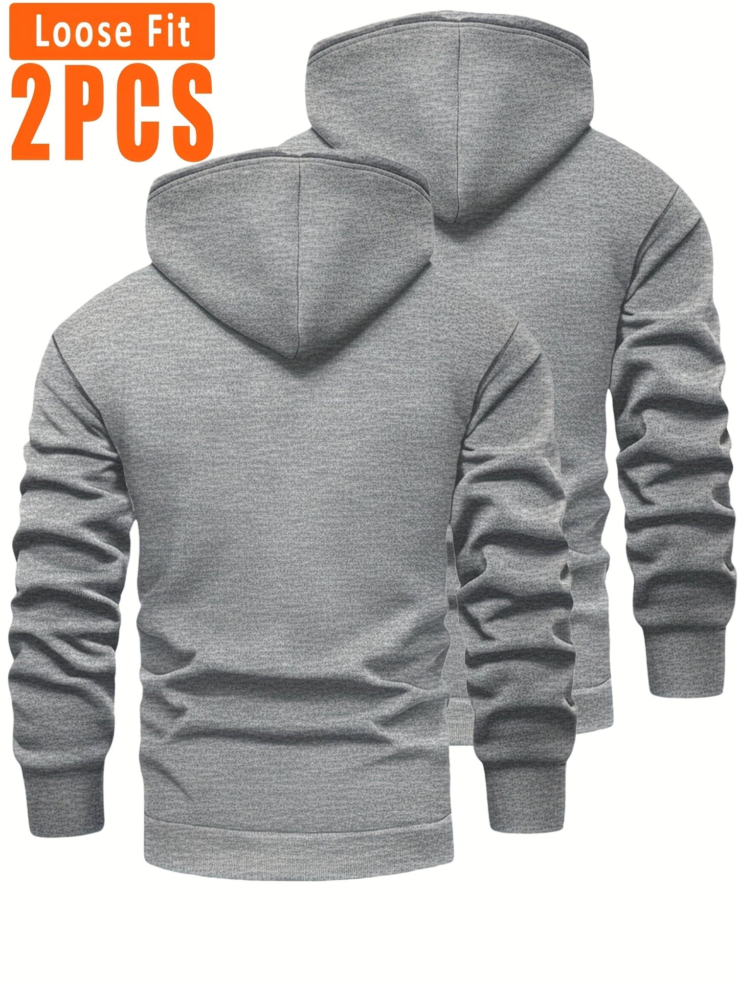 Lot de 2 Hoodies Homme Doublés Polaire Ajustement Ample avec Capuche et Poche Kangourou