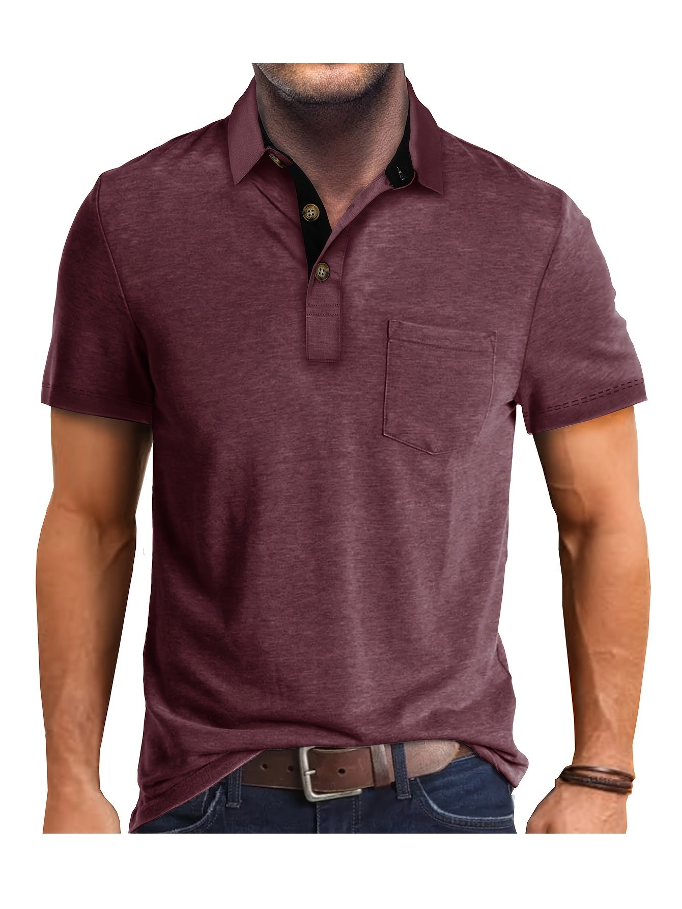 Polo décontracté pour homme à poche poitrine, style élégant pour usage quotidien ou bureau