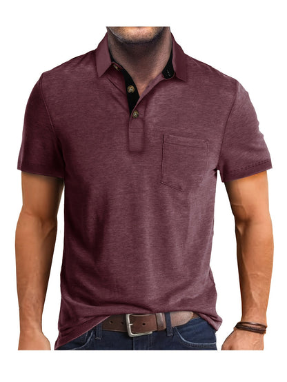 Polo décontracté pour homme à poche poitrine, style élégant pour usage quotidien ou bureau