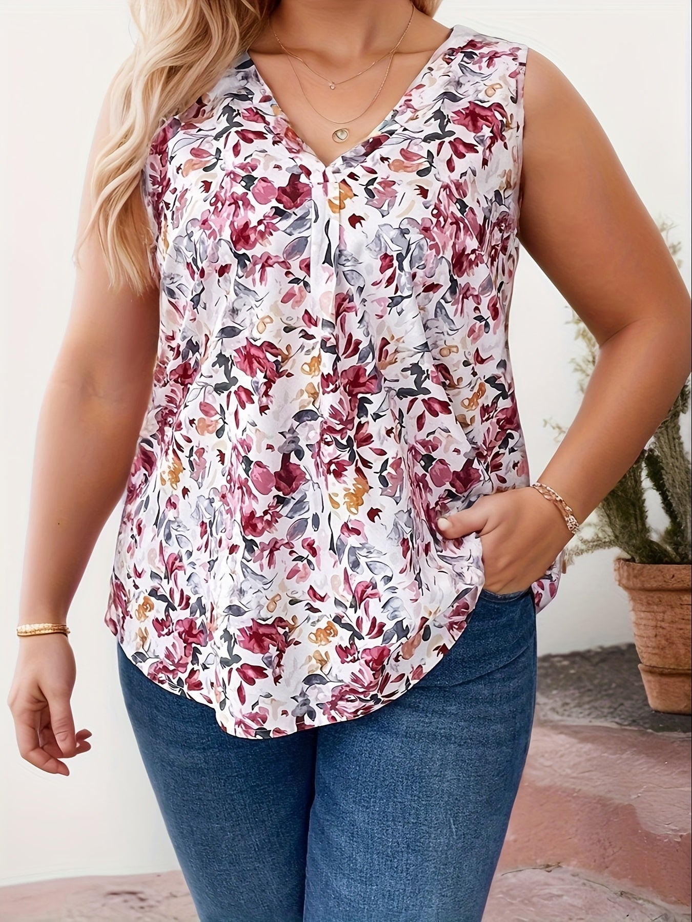 Débardeur sans manches femme style élégant imprimé fleuri pour un look décontracté chic