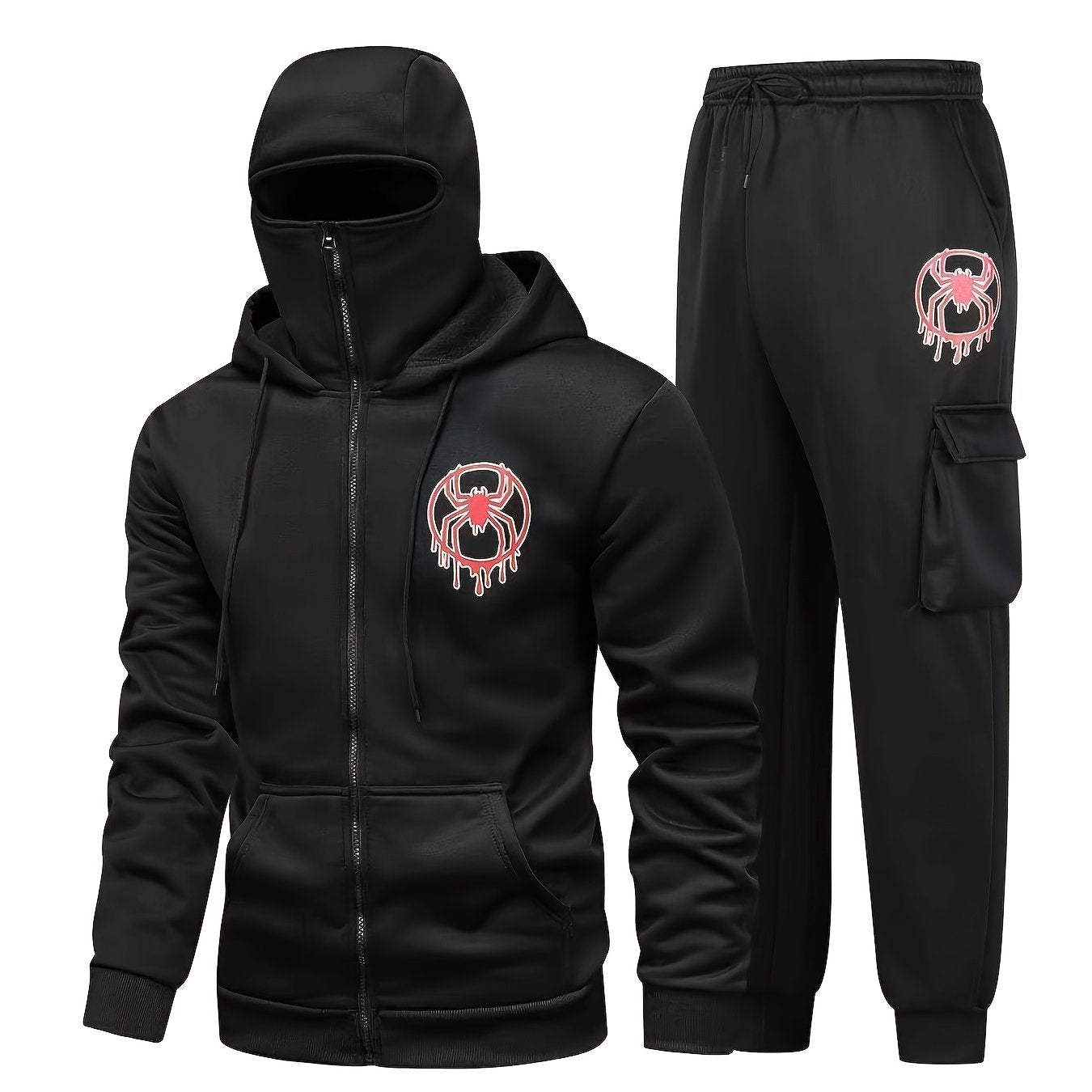 Ensemble survêtement cagoule homme avec motif araignée couleur unie