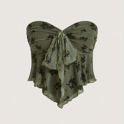 Top bustier femme élégant à fleurs volantées pour sorties et soirées