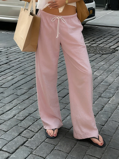 Pantalon large décontracté femme taille haute à jambes droites pour look urbain chic