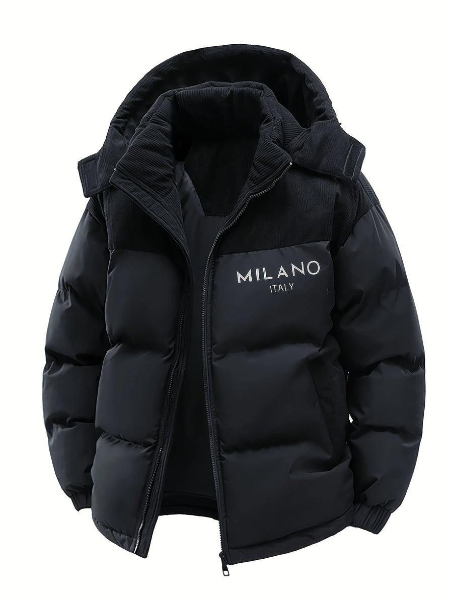 Zweifarbige Steppjacke mit Kapuze aus Cordstoffen