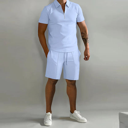 Ensemble décontracté pour homme à manches courtes avec fermeture éclair, idéal pour l'été, style moderne et confortable