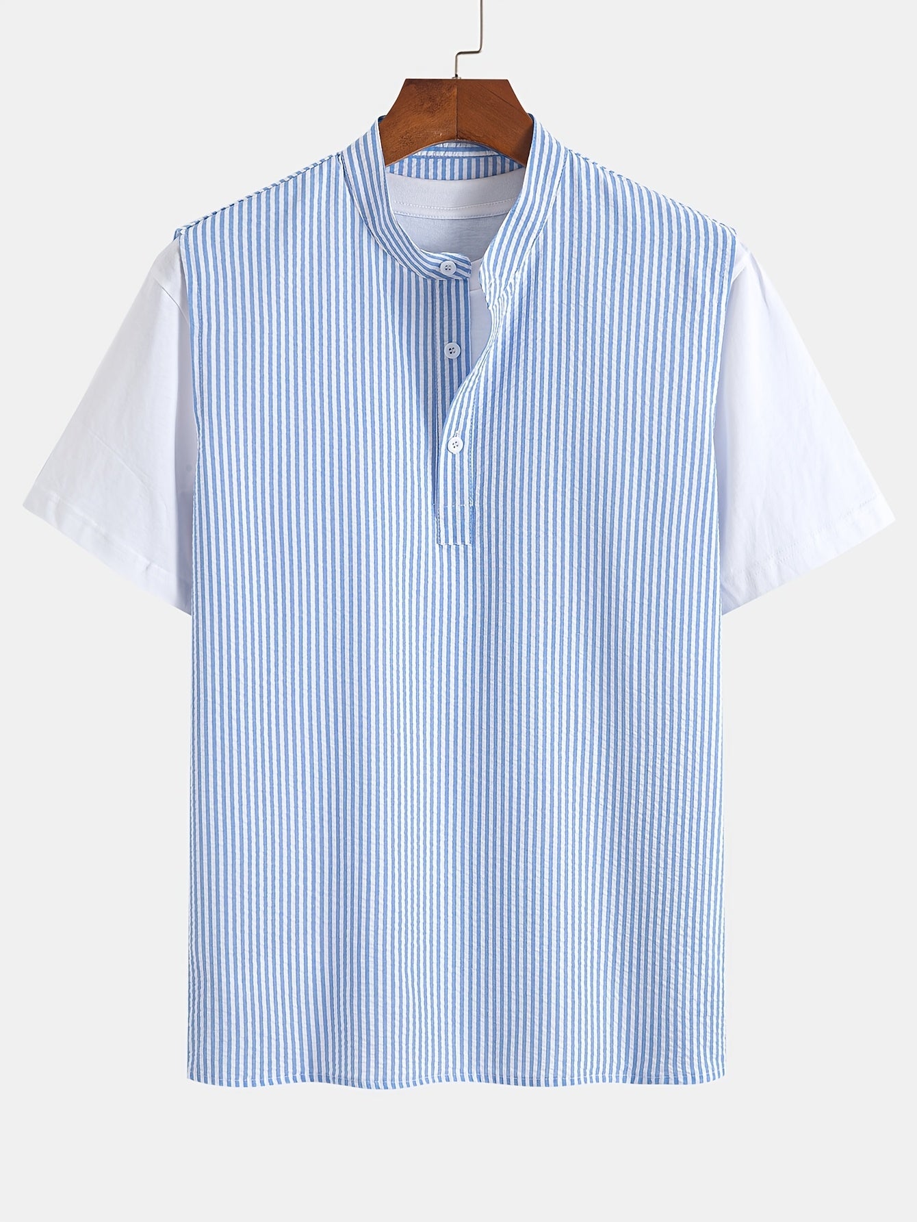 Camisa Henley sin mangas a rayas para hombre, estilo casual urbano