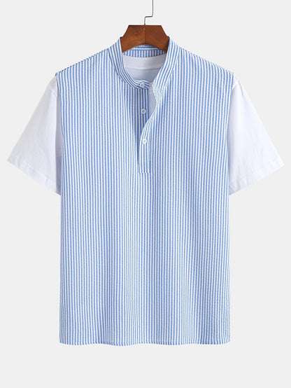 Camisa Henley sin mangas a rayas para hombre, estilo casual urbano