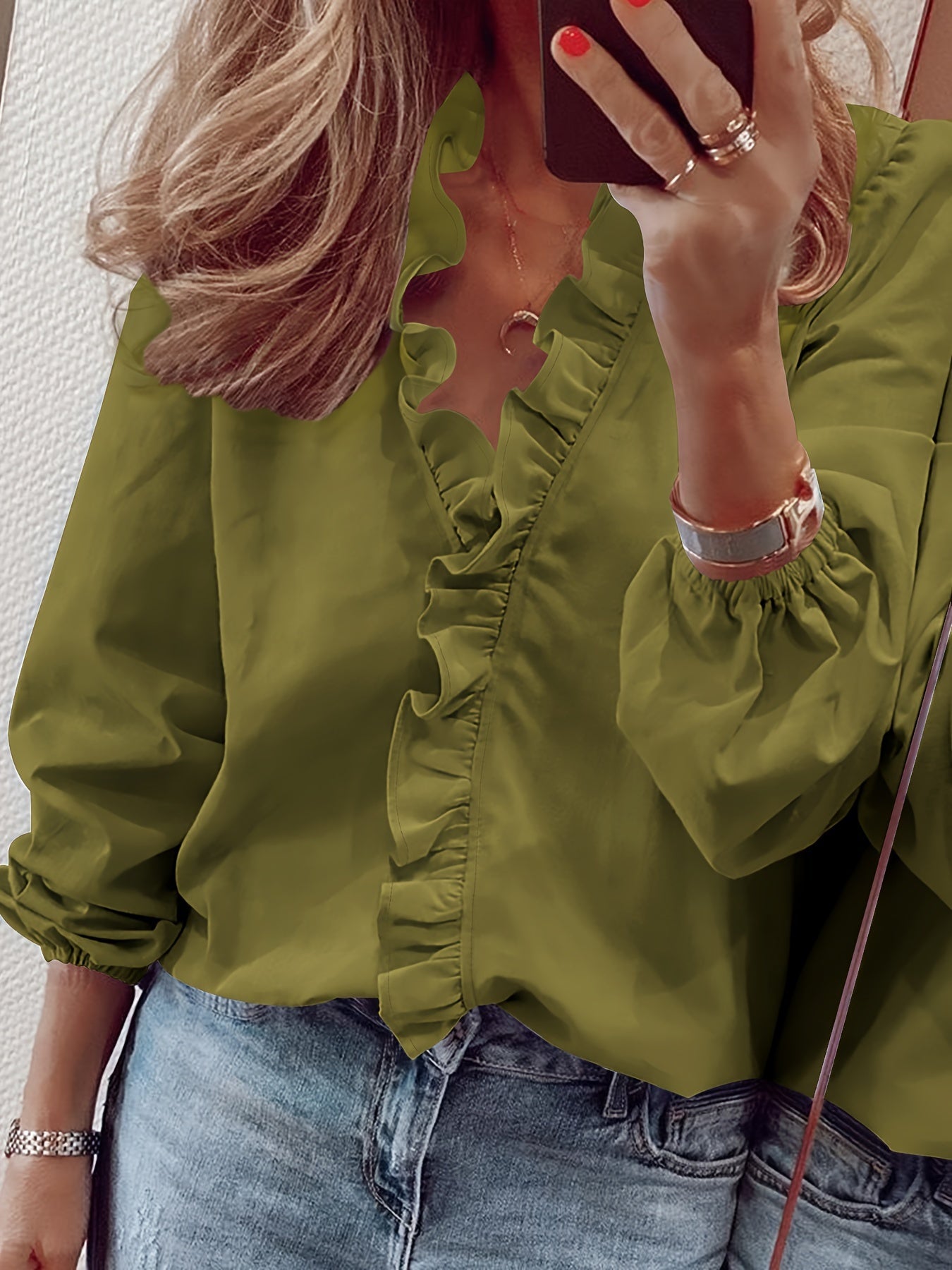 Elegant Women's Blouse with Ruffles Casual Chic Style for Spring and Autumn