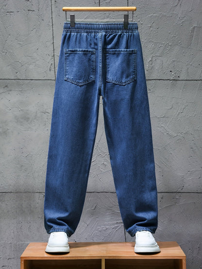 Jean décontracté bleu coupe large taille élastique cordon blanc
