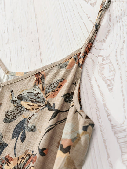 Camiseta sin mangas para mujer estilo bohemio con tirantes finos y estampado floral para verano