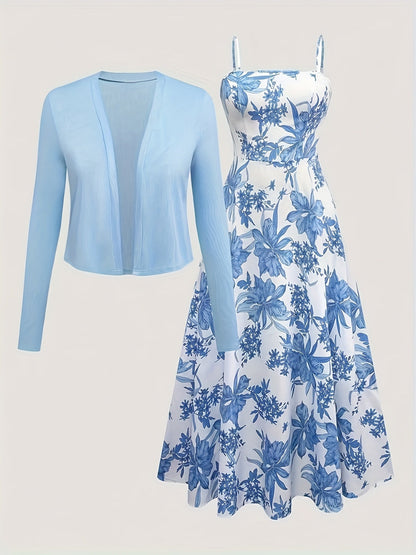 Robe Fleurie et Gilet Léger pour Femme Style Élégant et Décontracté