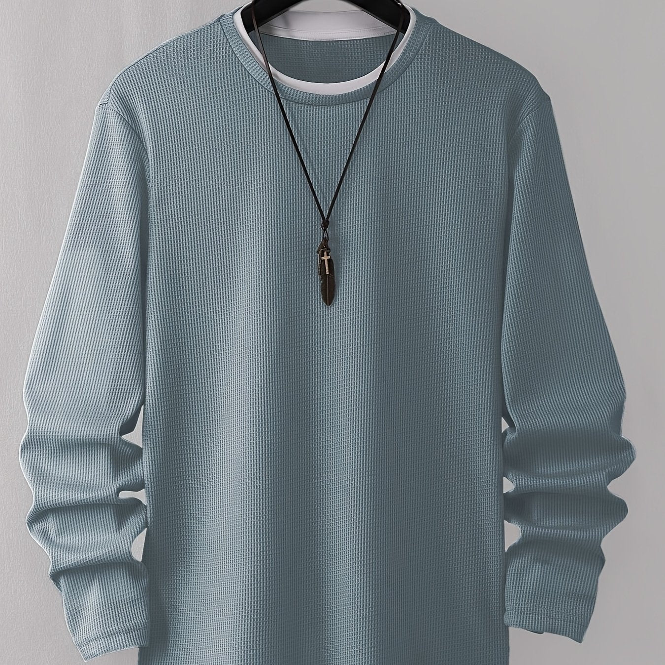 T-shirt Homme Manches Longues Texture Gaufrée Col Rond