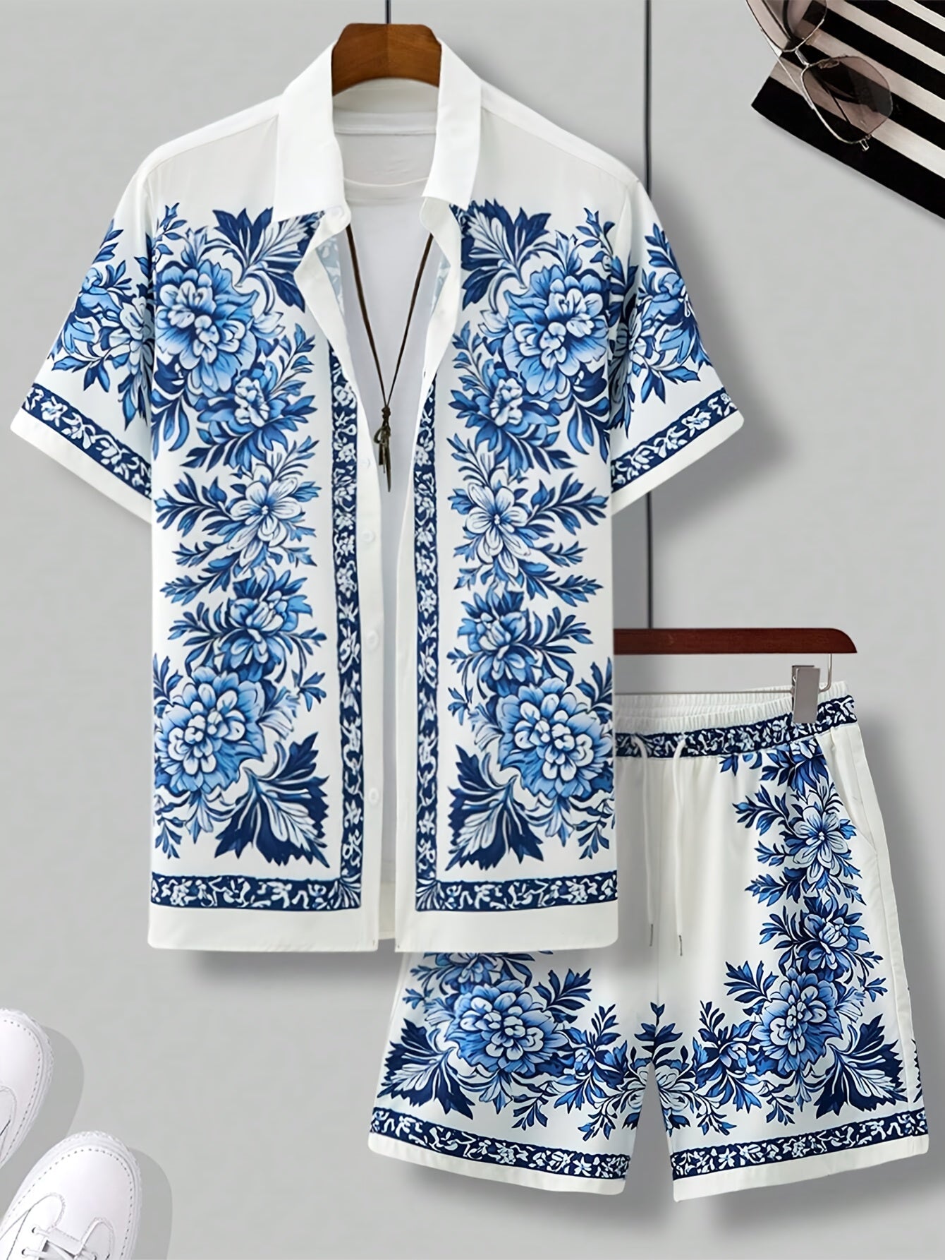 Casual herenset met bloemenprint in vakantiesfeer voor de zomer