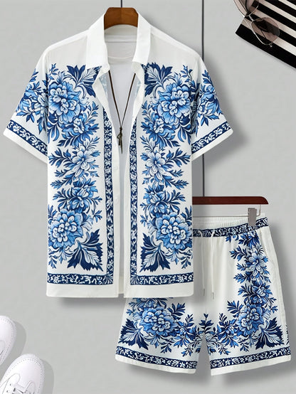 Casual herenset met bloemenprint in vakantiesfeer voor de zomer