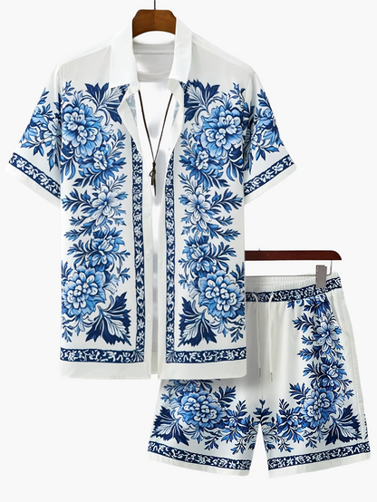 Casual herenset met bloemenprint in vakantiesfeer voor de zomer