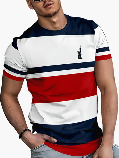 T-shirt casual uomo stile universitario a righe per uso quotidiano