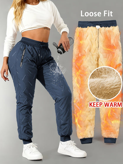 Pantalon de jogging femme doublé polaire chaud à taille élastique