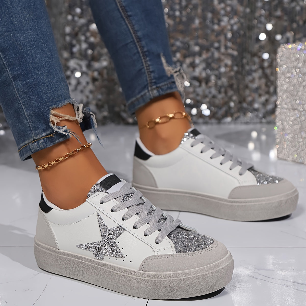 Baskets Femme Style Urbain Casual à Lacets pour Tous les Jours