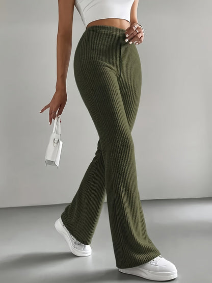 Pantalon côtelé évasé taille haute femme - Noir, Vert kaki, Marron