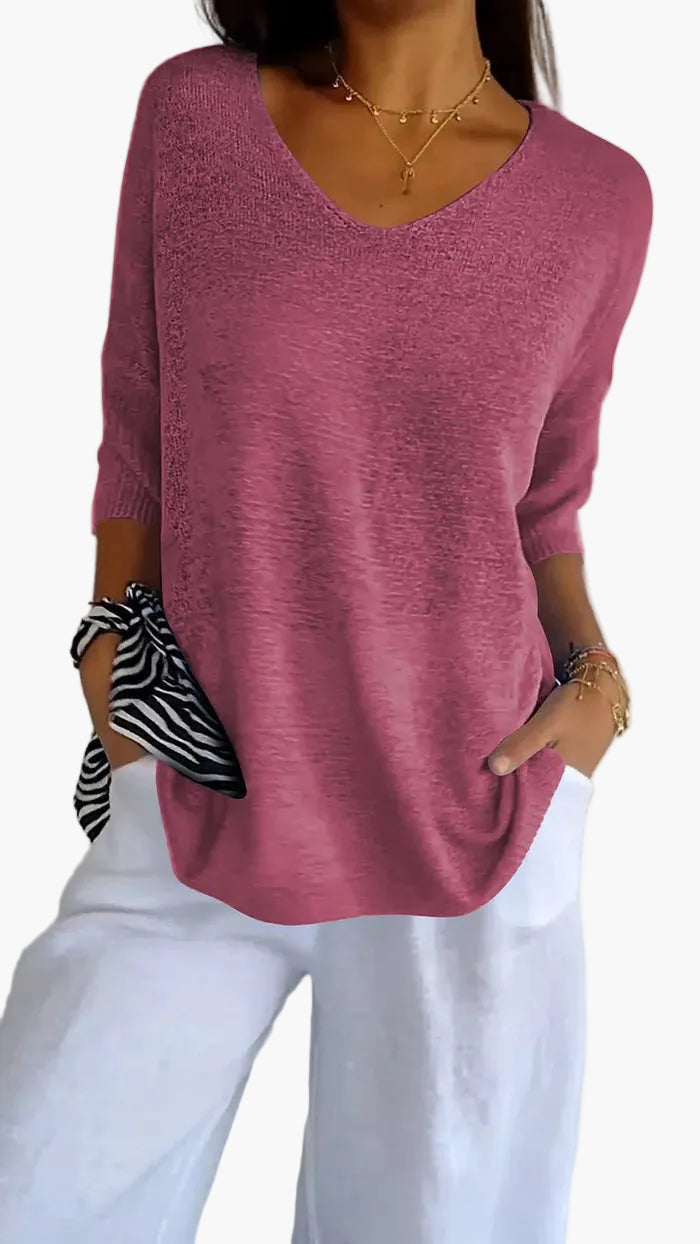Maglione Donna Informale Scollo a V Maniche Mezza Lunghezza Stile Elegante e Comodo per Tutti i Giorni