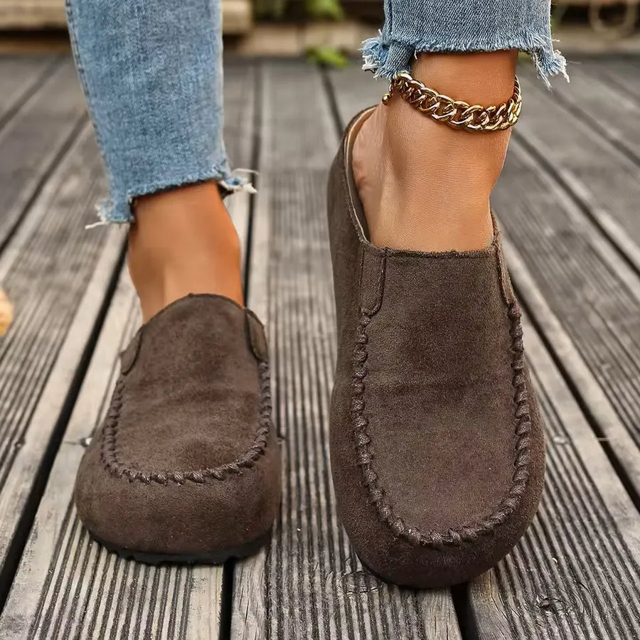 Bequeme Damen-Mules im Mokassin-Stil, geschlossen, mit flexibler Sohle