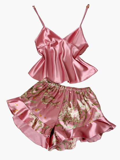 Pyjama Femme Style Élégant Décontracté à Bretelles Imprimé Fleuri – Ensemble Haut et Short d'Été