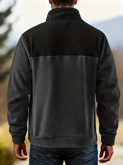 Pull Homme en Polaire Bicolore avec Col Montant et Boutons à Pression