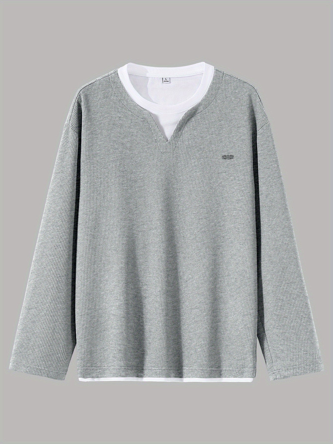 Pull Homme Maille Gaufre Bicolore Col V Manches Longues Gris