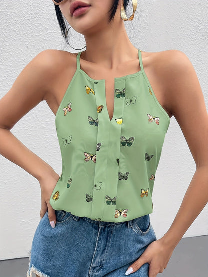 Top femme élégant style débardeur à imprimé papillons pour l'été