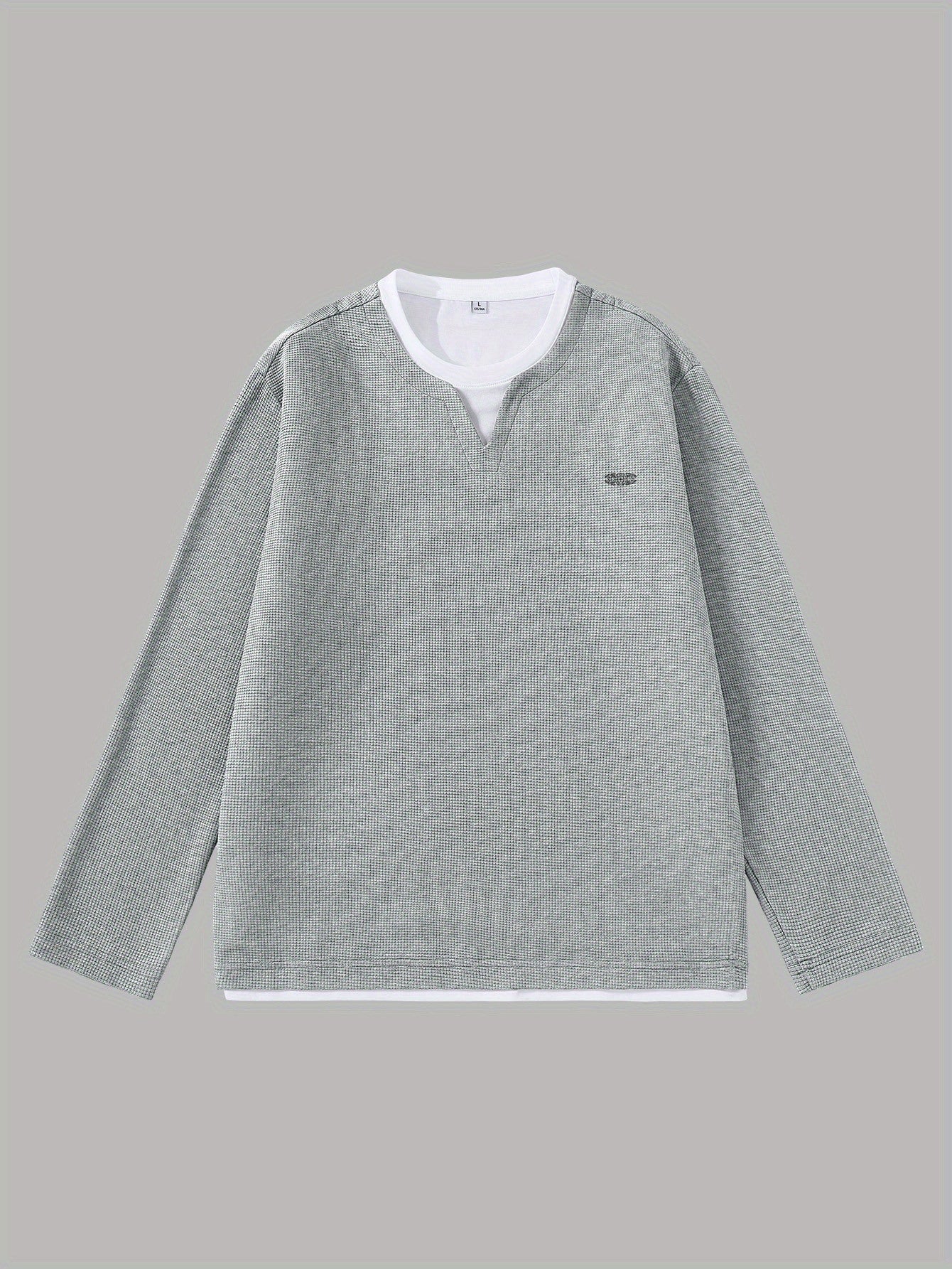 Pull Homme Maille Gaufre Bicolore Col V Manches Longues Gris