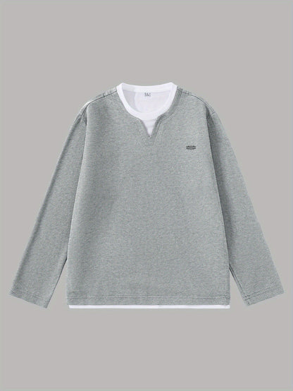 Pull Homme Maille Gaufre Bicolore Col V Manches Longues Gris