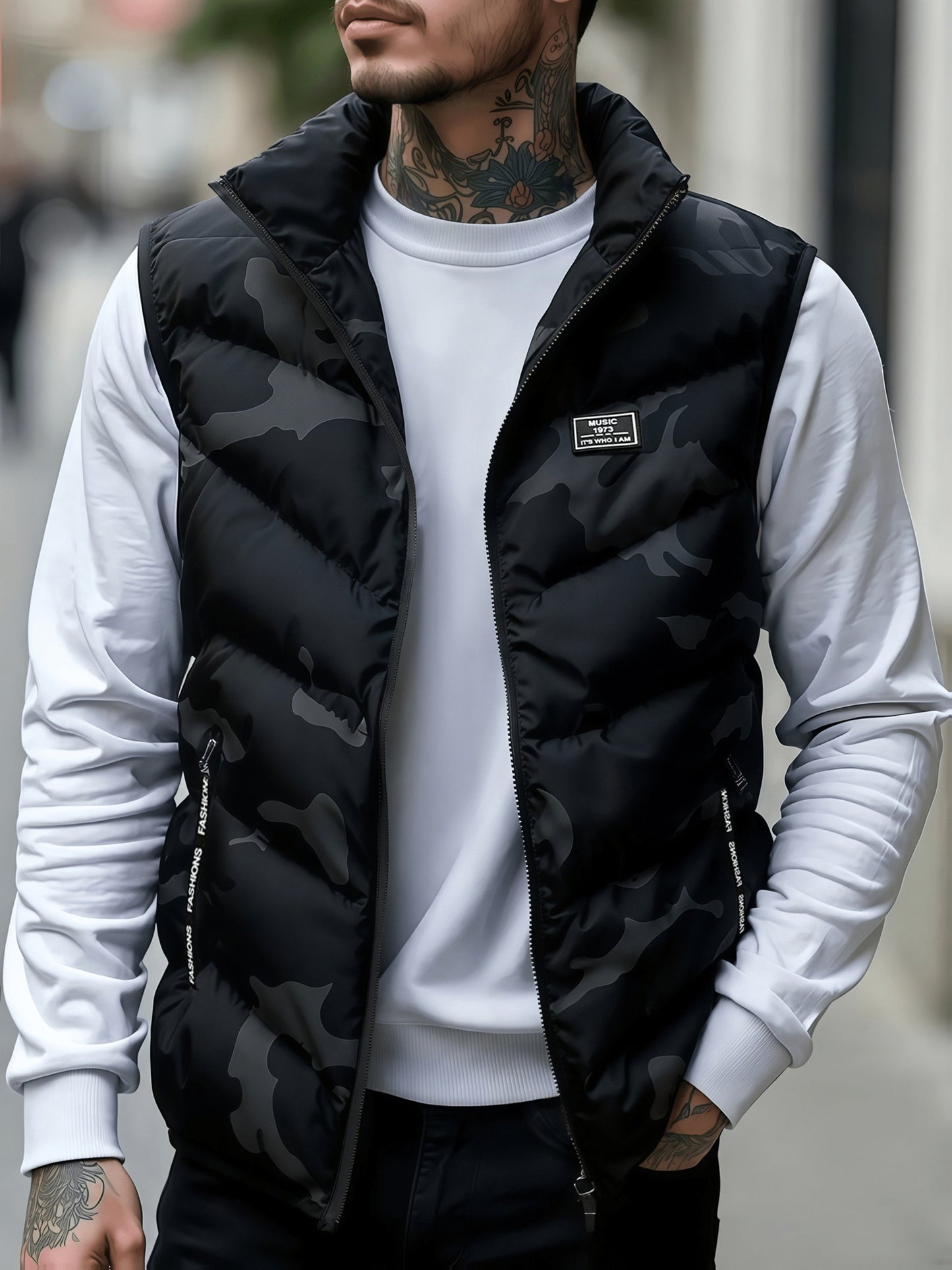 Gilet matelassé homme sans manches à motif camouflage militaire vert