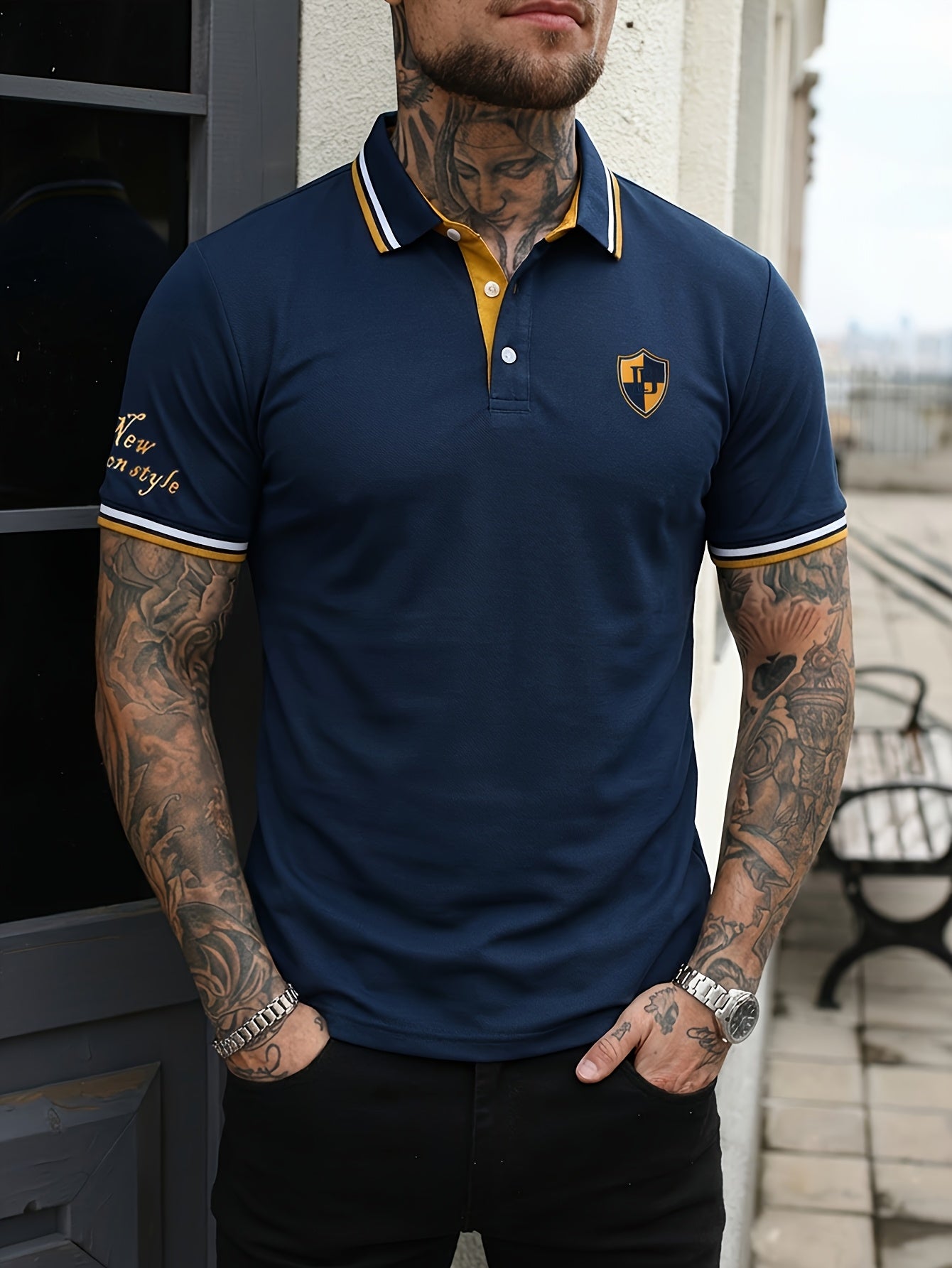 Polo décontracté pour homme style universitaire, col élégant, manches courtes, idéal pour l'été