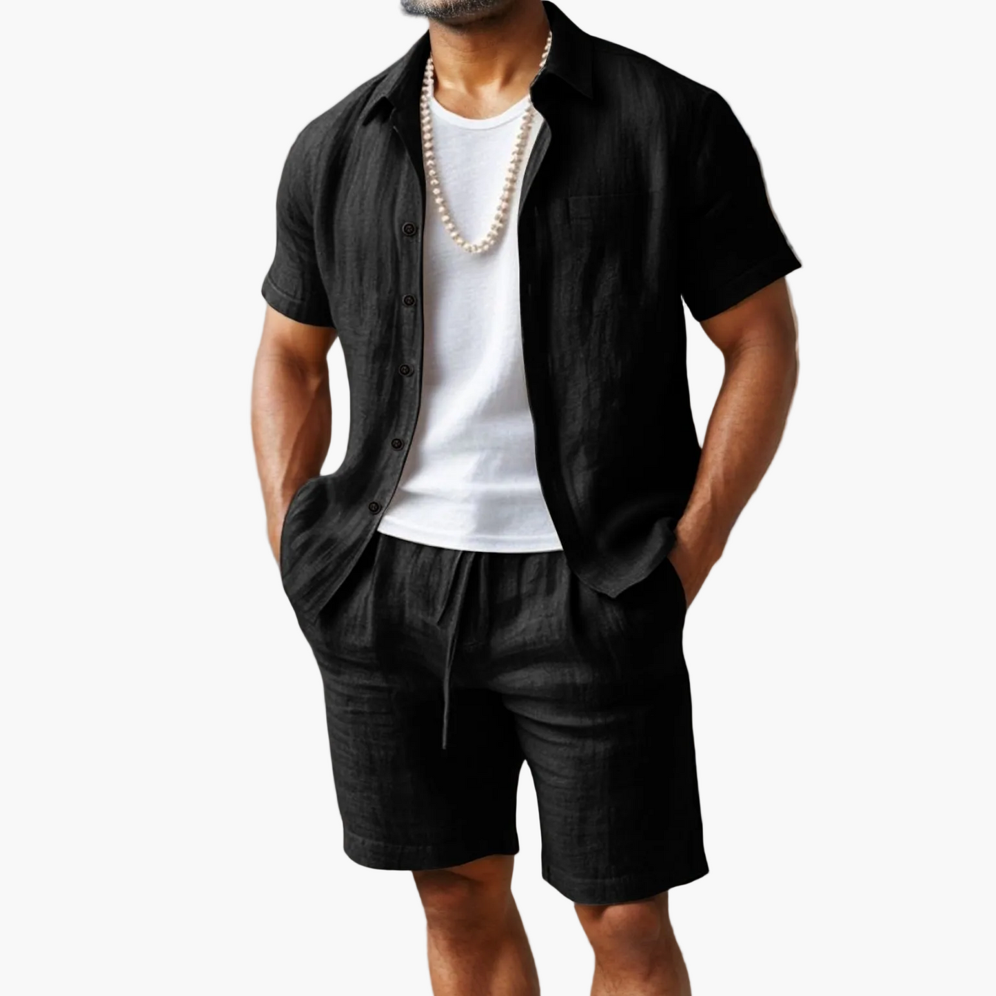Ensemble décontracté pour homme style bohème – chemise manches courtes et short idéal plage et été