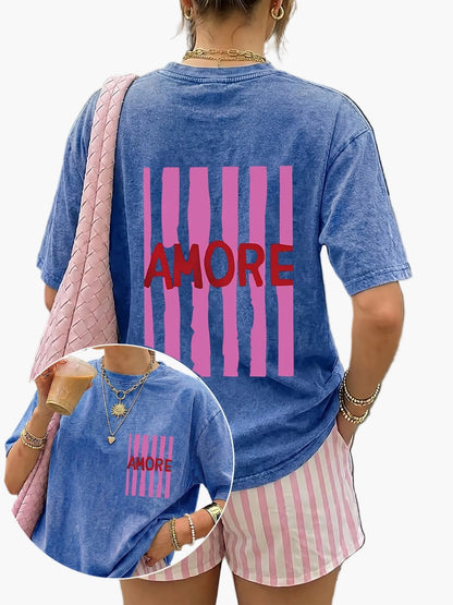 T-shirt décontracté pour femme avec imprimé "AMORE" style streetwear tendance