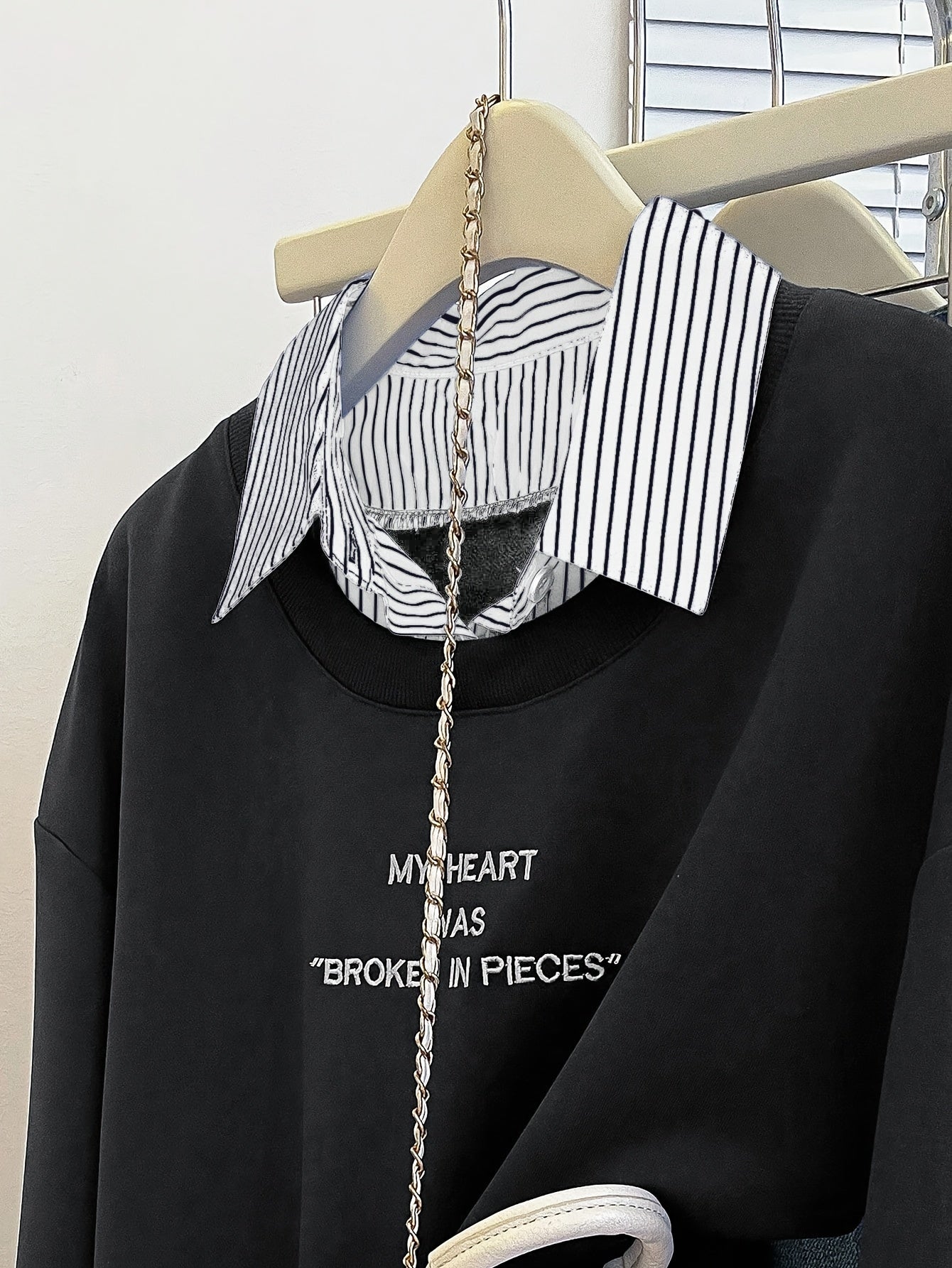 Sweat-shirt Femme à Superposition Chemise Rayée Col Classique