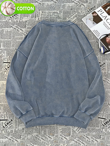 Sweatshirt unisexe gris charbon délavé avec motif chat mangeant des sushis