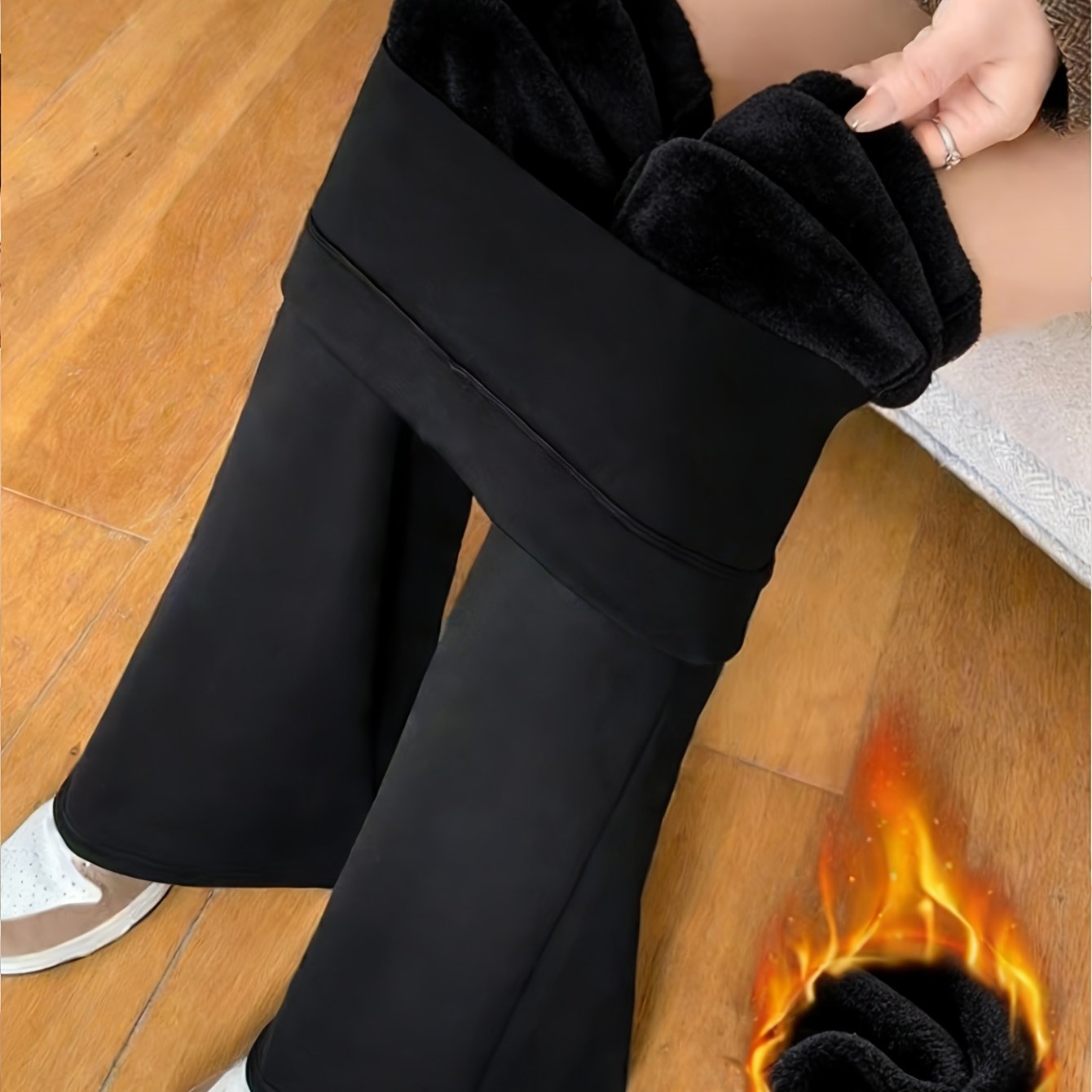Pantalon évasé femme noir doublé chaud intérieur polaire