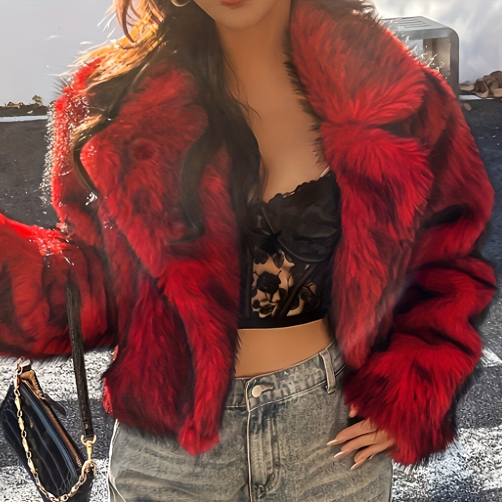 Veste courte en fausse fourrure rouge à motif Femme