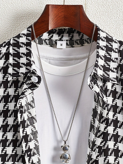 Camisa de Resort de Manga Corta con Estampado Geométrico para Hombre - Estilo Urbano Casual