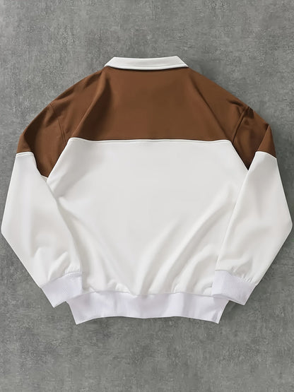 Sweatshirt Polo Bicolore Homme avec Fermeture Éclair Courte et Inscription "MONTREAL CANADA"