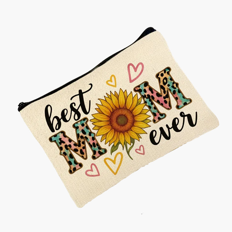 Modern Style Women's Pouch Mother's Day Gift – Best Mom Ever with Sunflower and Leopard Patterns