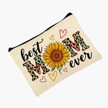 Modern Style Women's Pouch Mother's Day Gift – Best Mom Ever with Sunflower and Leopard Patterns