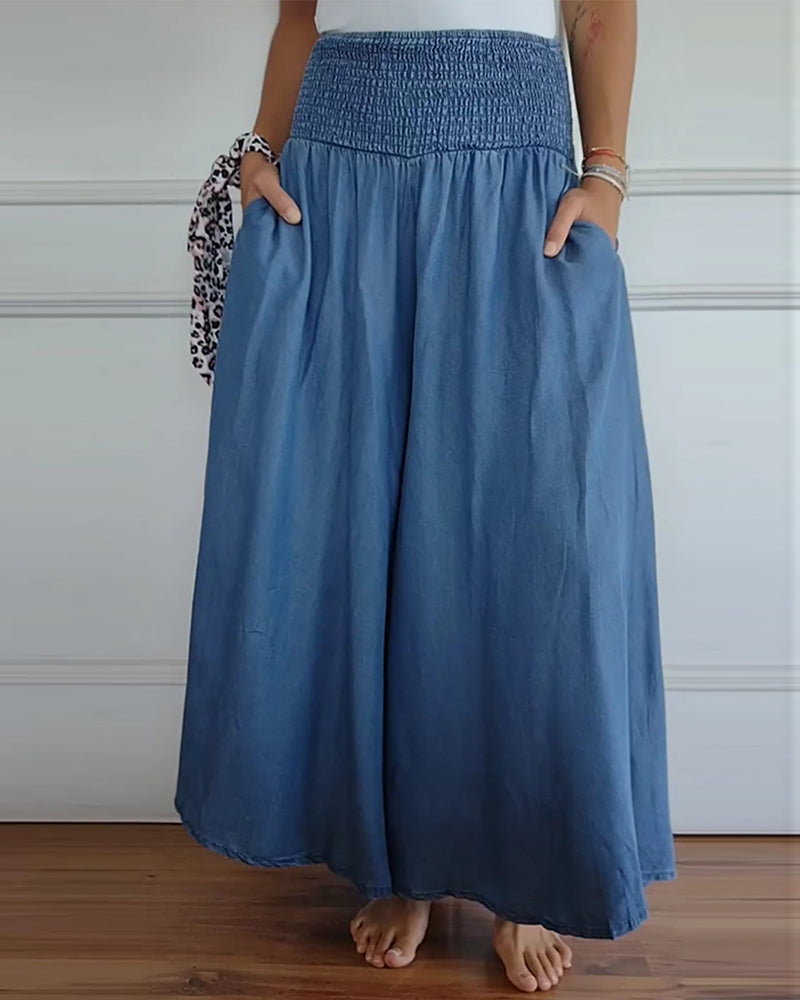 Pantaloni larghi a vita alta stile bohémien per donna, taglio fluido e comodo, ideali per tutti i giorni e il relax